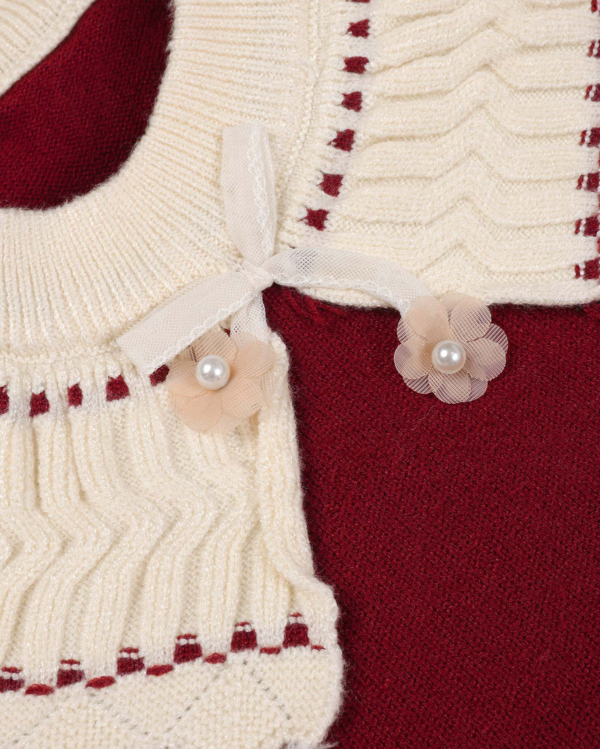 Peter Pan Textured Contrasting Collar Sweater Frock Dress