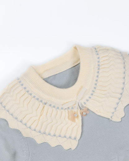 Peter Pan Textured Contrasting Collar Sweater Frock Dress