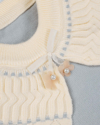 Peter Pan Textured Contrasting Collar Sweater Frock Dress