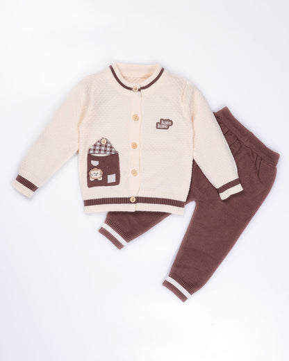 Front-Open Honeycomb Sweater Co-Ord With Pocket Detail