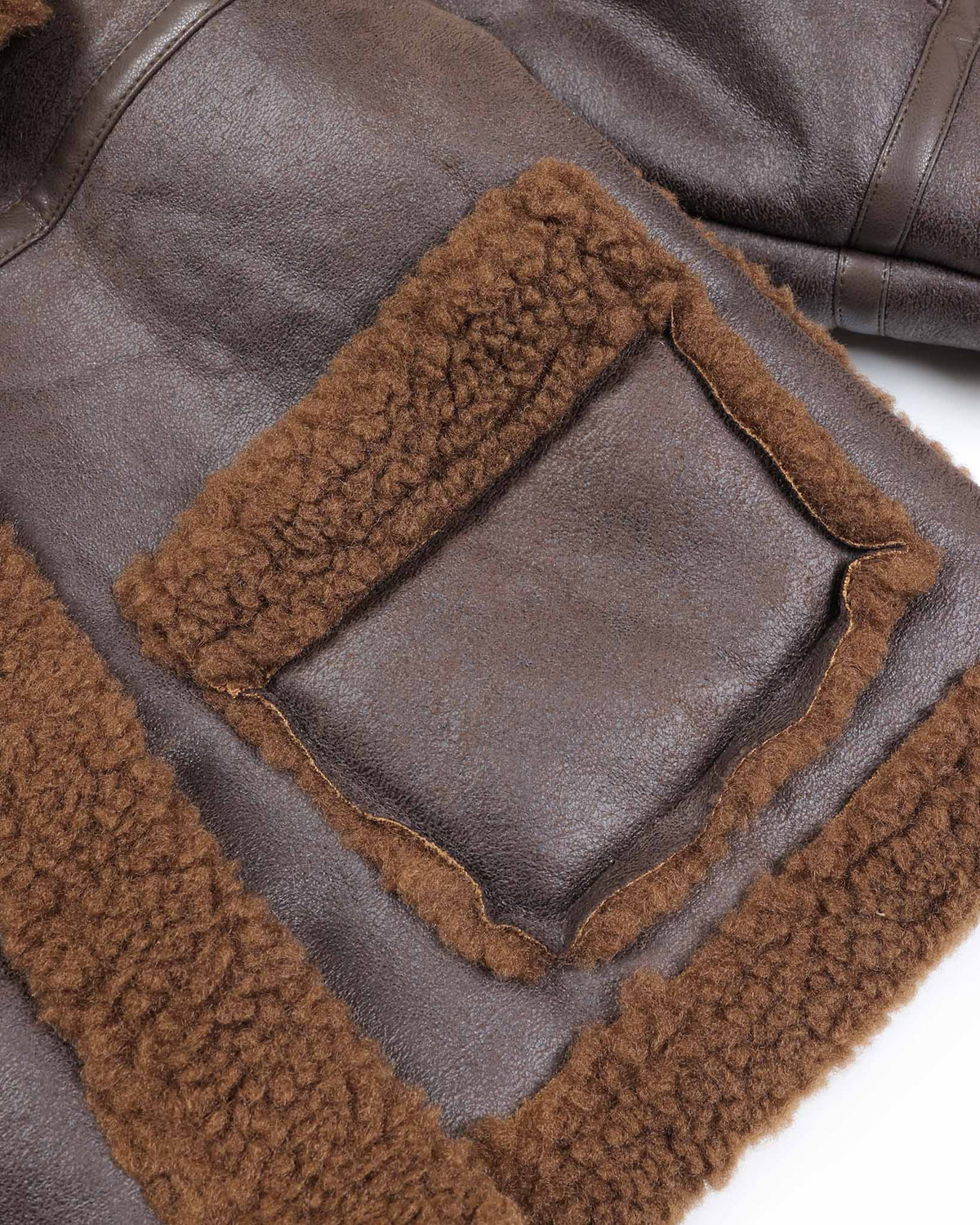Leather Solid Texture Teddy Fur Jacket With Leather Details