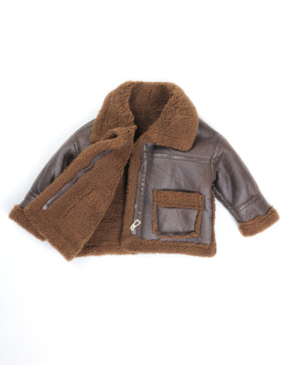 Leather Solid Texture Teddy Fur Jacket With Leather Details