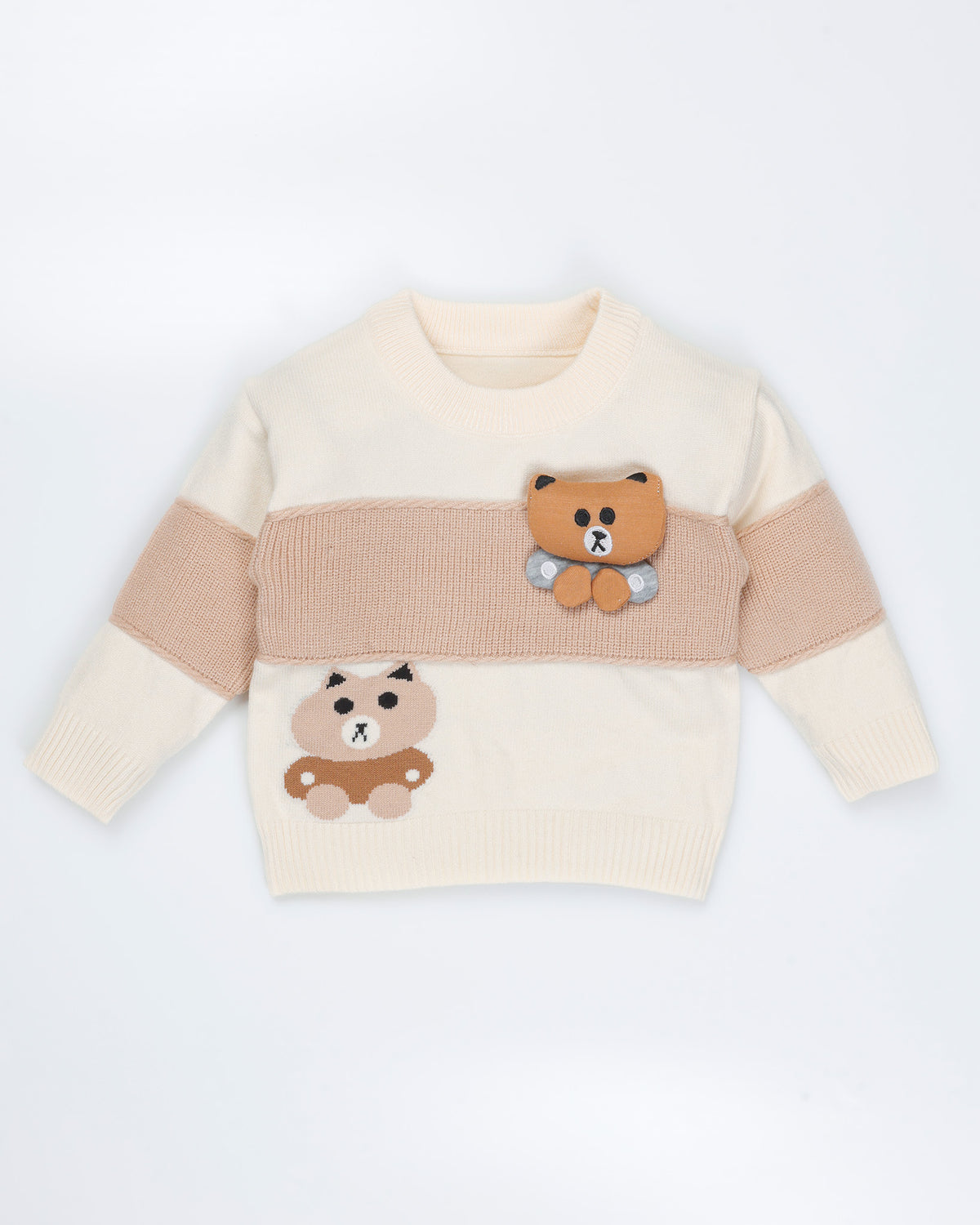 Teddy Bear Toy Appliqued Ribbed Knit Detail Sweater Co-Ord