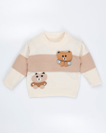 Teddy Bear Toy Appliqued Ribbed Knit Detail Sweater Co-Ord