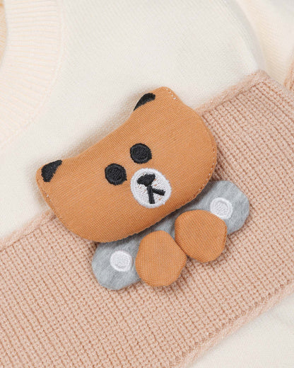 Teddy Bear Toy Appliqued Ribbed Knit Detail Sweater Co-Ord