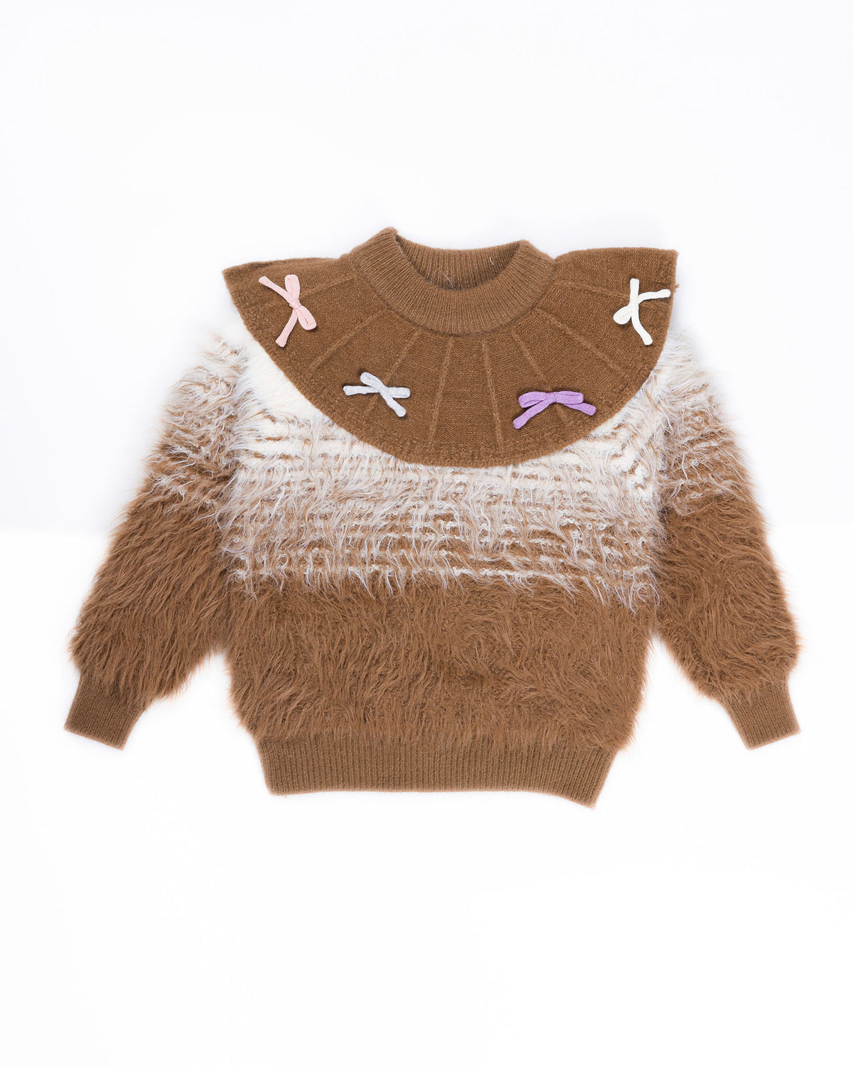 Cape Collar Fur-Textured Co-Ord With Colorful Ribbon