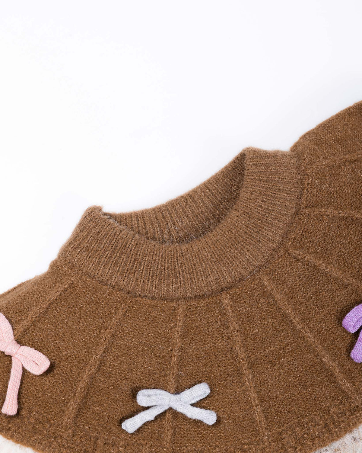 Cape Collar Fur-Textured Co-Ord With Colorful Ribbon