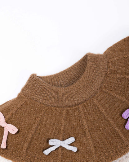 Cape Collar Fur-Textured Co-Ord With Colorful Ribbon