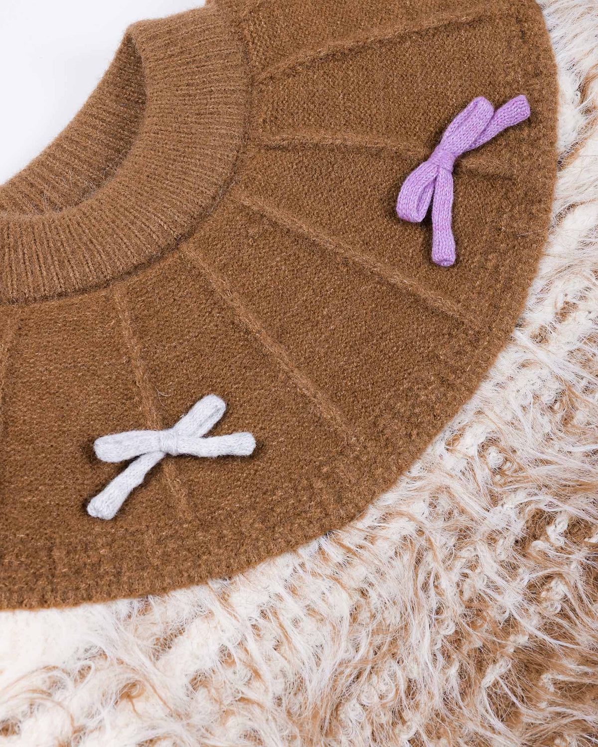 Cape Collar Fur-Textured Co-Ord With Colorful Ribbon