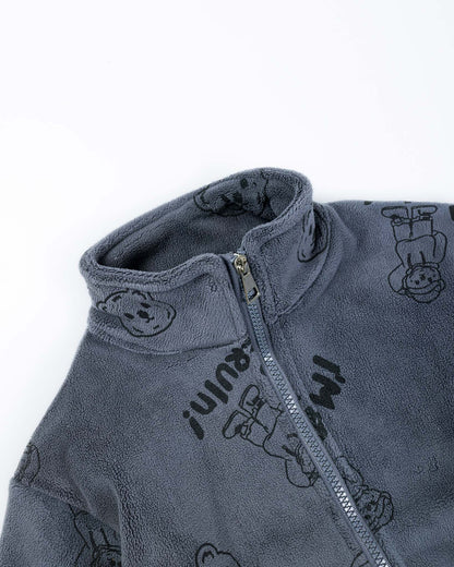Bear Printed Teddy Fleece Jacket