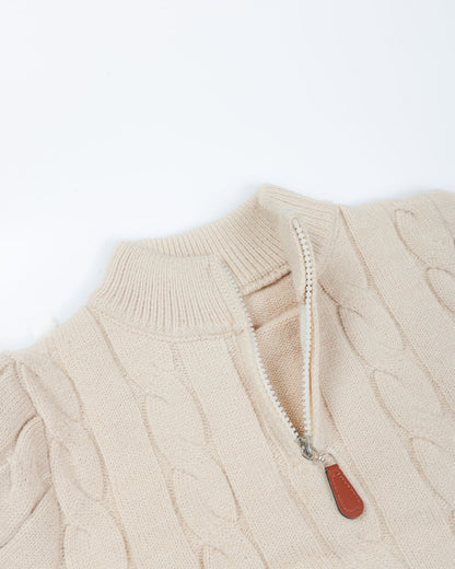 Cable Kint Sweater Midi Dress With Sleeveless Vintage Fur Jacket