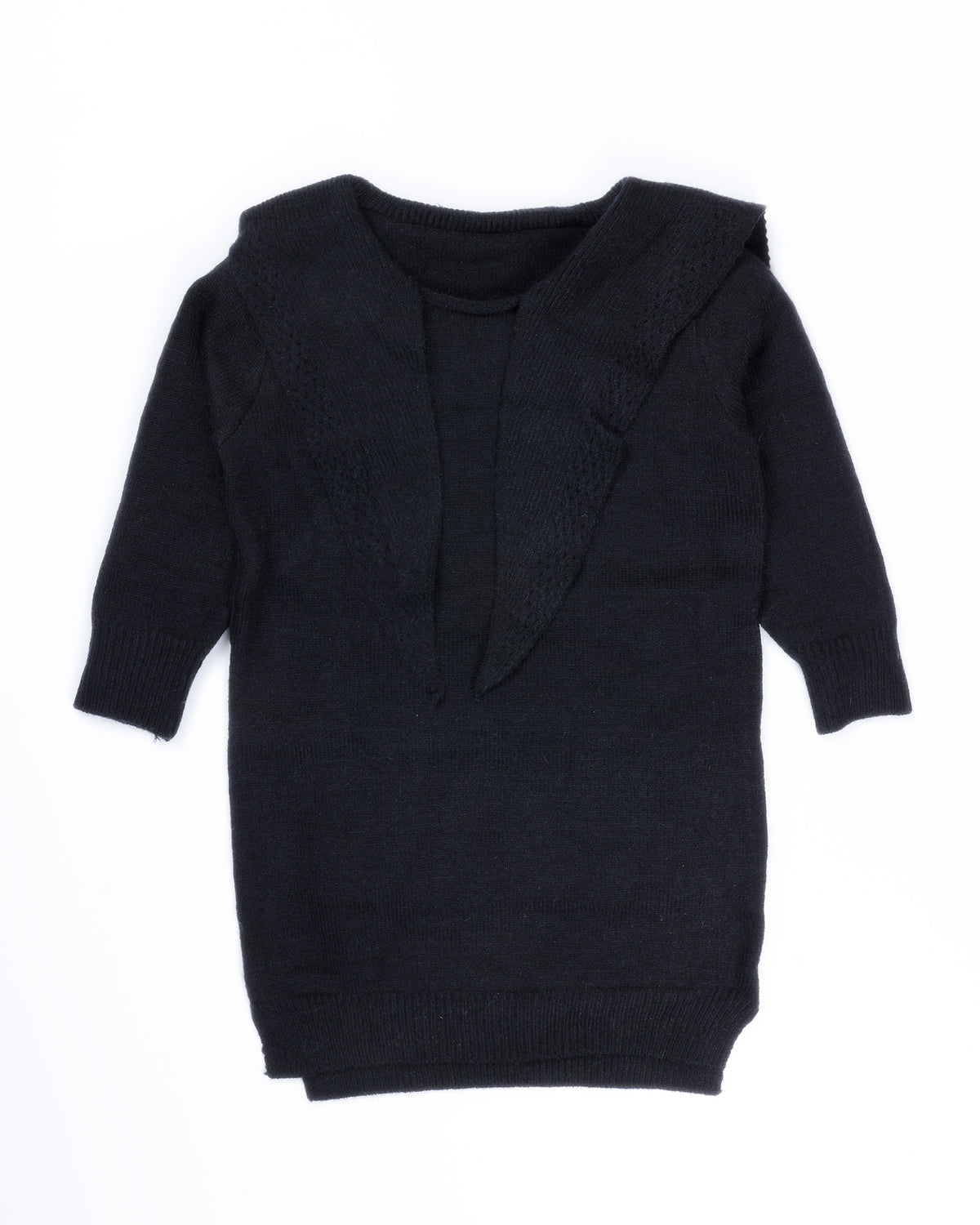 Sailor Collar Sweater Midi Dress With Sleeveless Fur Jacket