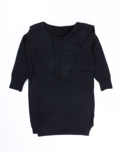 Sailor Collar Sweater Midi Dress With Sleeveless Fur Jacket