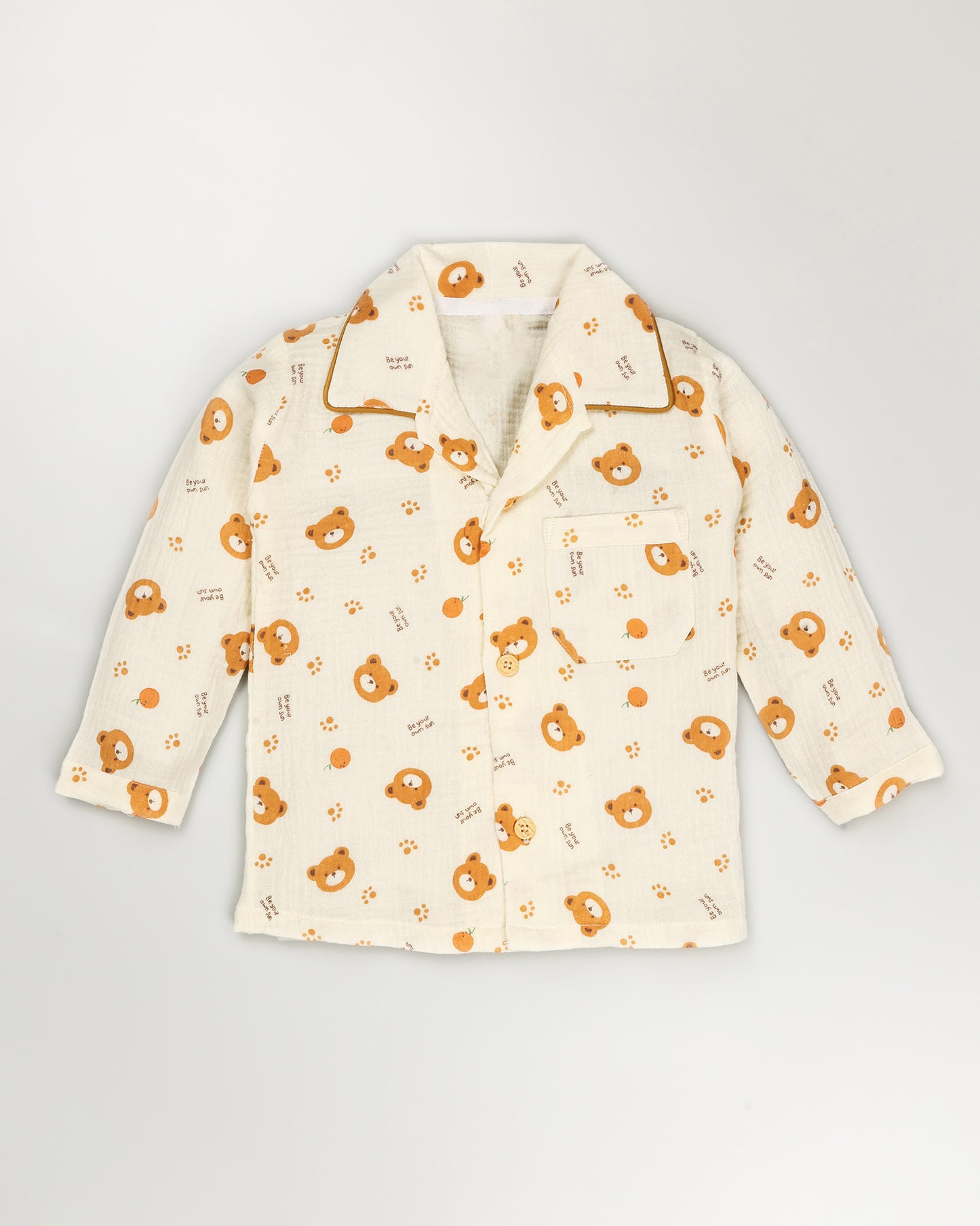 Orange Bear Printed Crinkled Muslin Night Suit