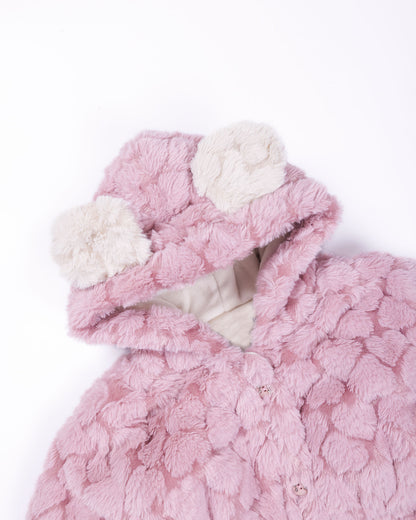 Bear Ears Textured Fur Jacket With Sling Bag