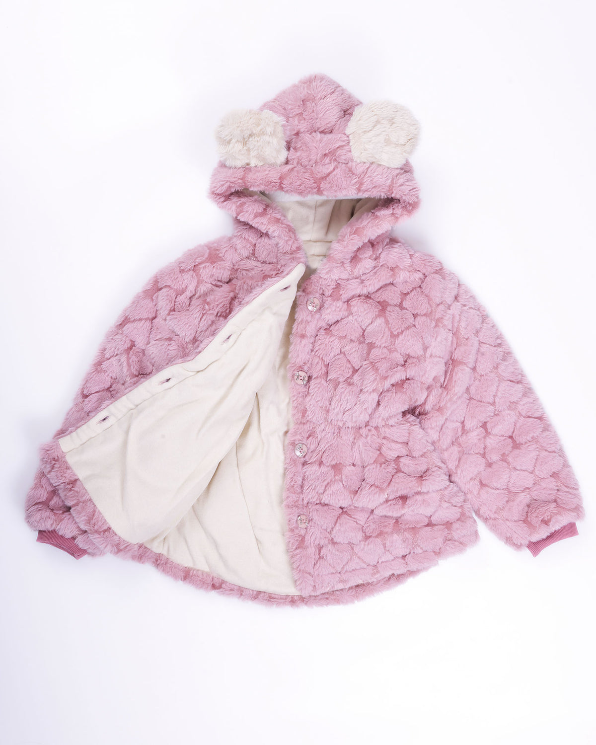 Bear Ears Textured Fur Jacket With Sling Bag