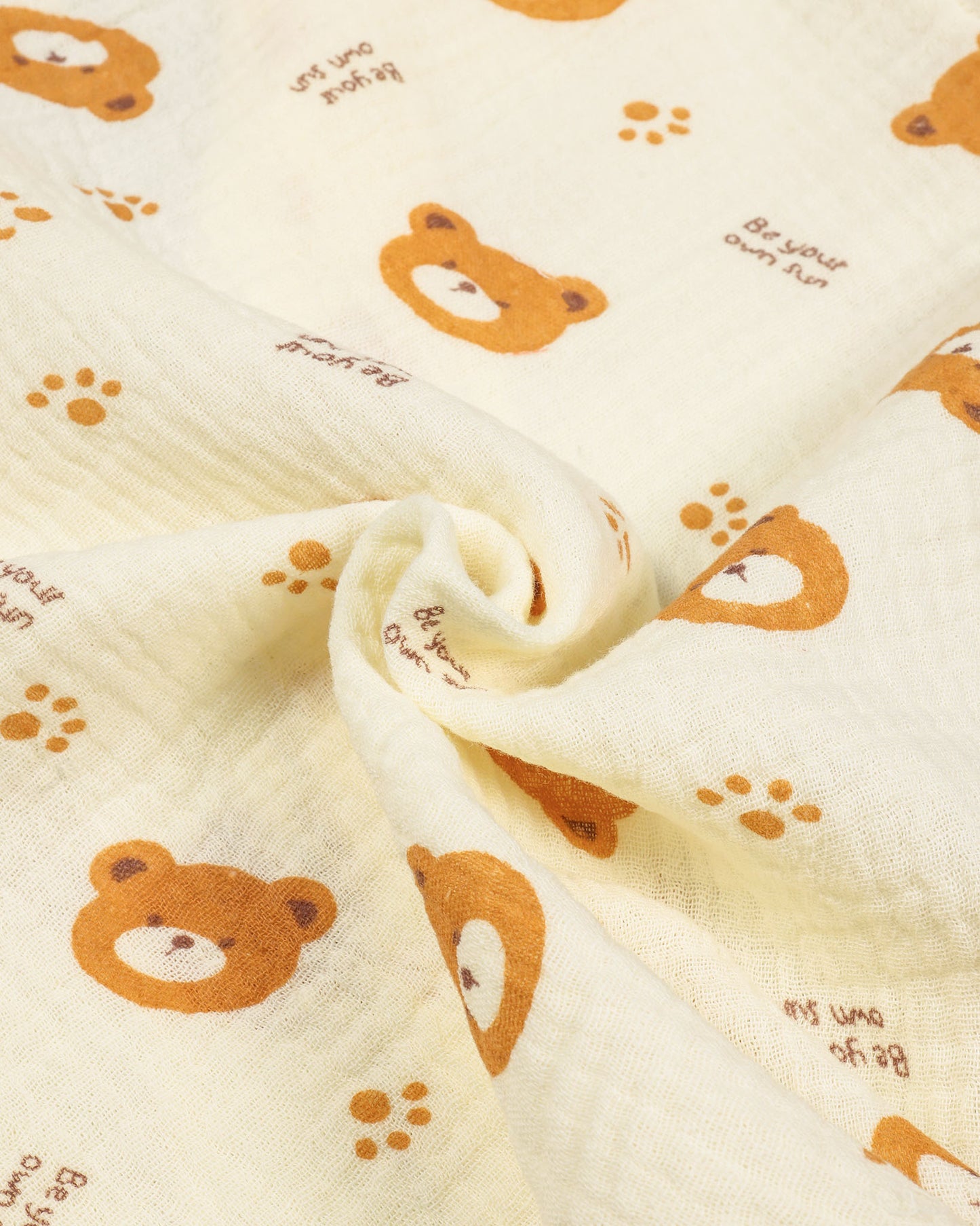 Orange Bear Printed Crinkled Muslin Night Suit