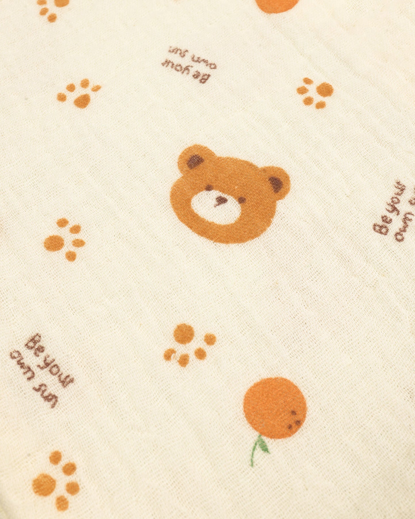 Orange Bear Printed Crinkled Muslin Night Suit