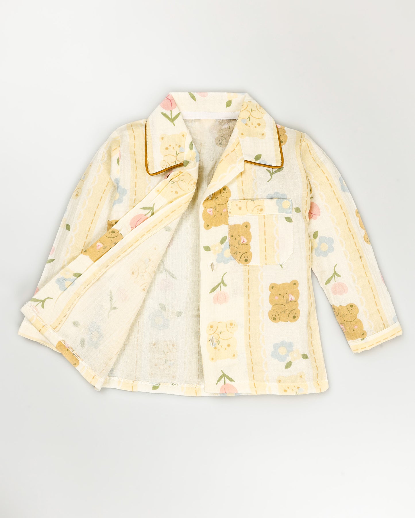 Bear Flower Printed Crinkled Muslin Night Suit
