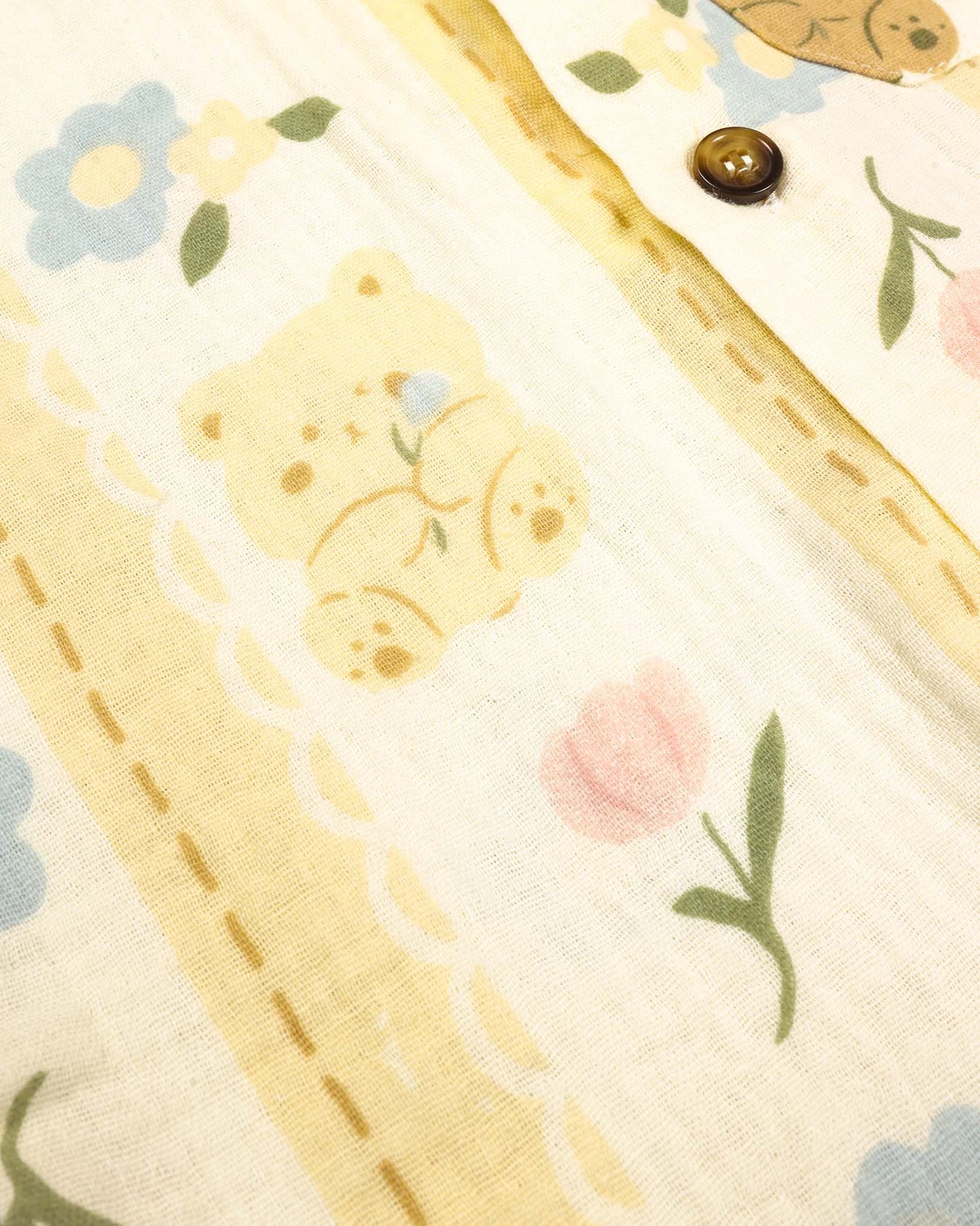 Bear Flower Printed Crinkled Muslin Night Suit