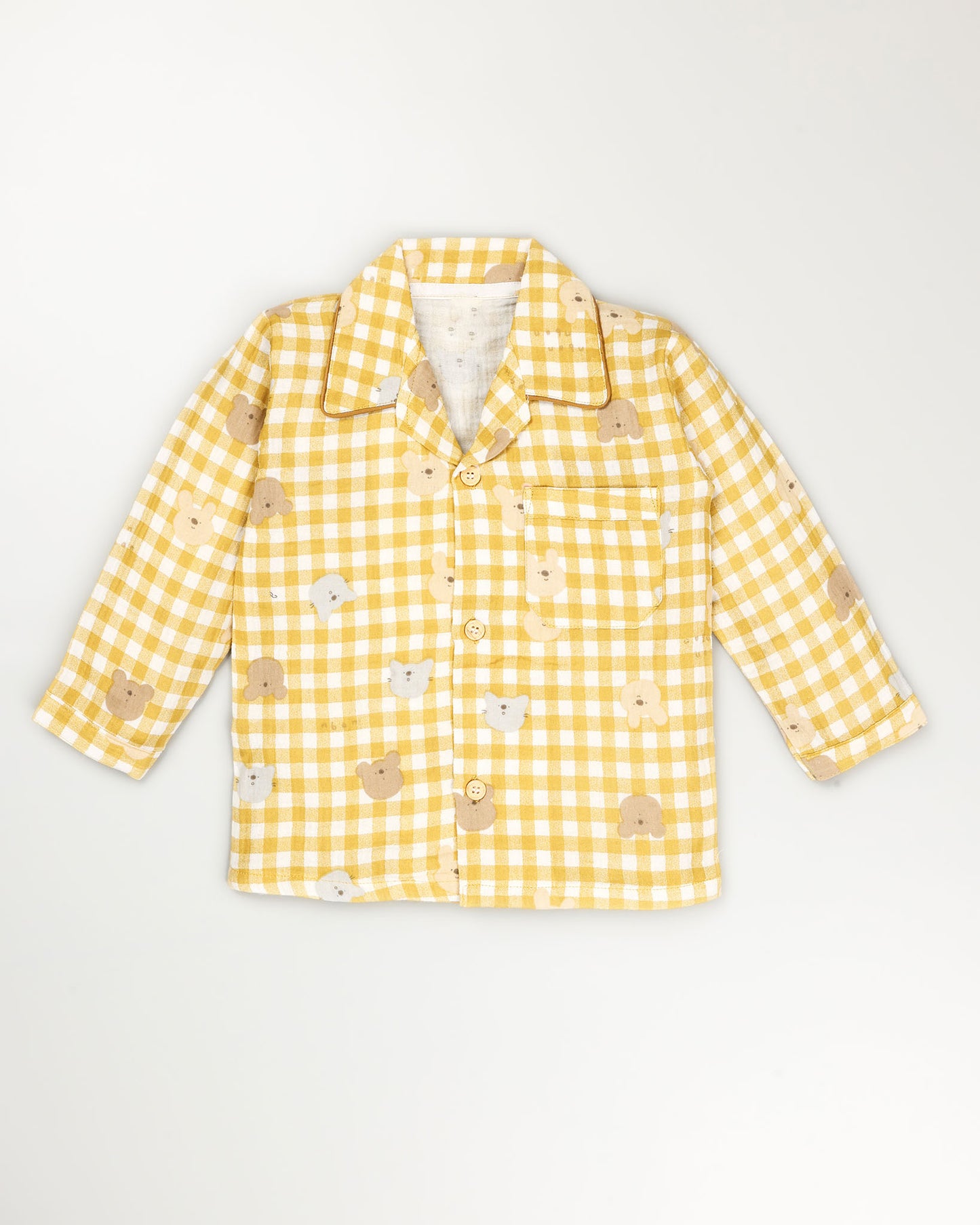 Gingham Check Printed Muslin Night Suit