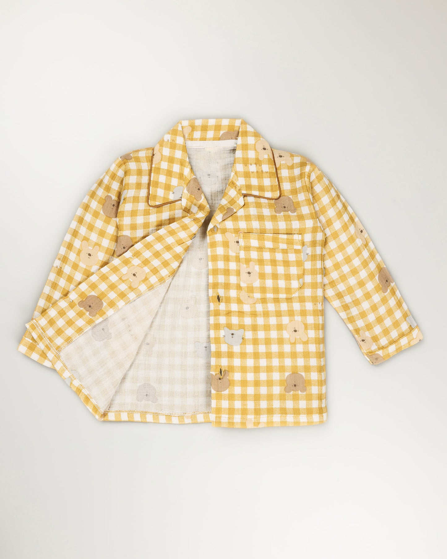 Gingham Check Printed Muslin Night Suit