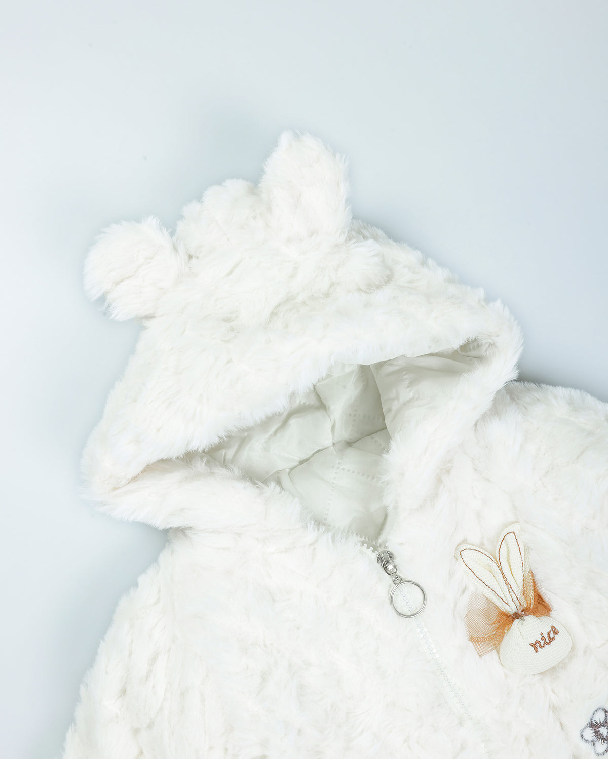 Flower Embroidered Textured Fur Jacket With Sling Bag