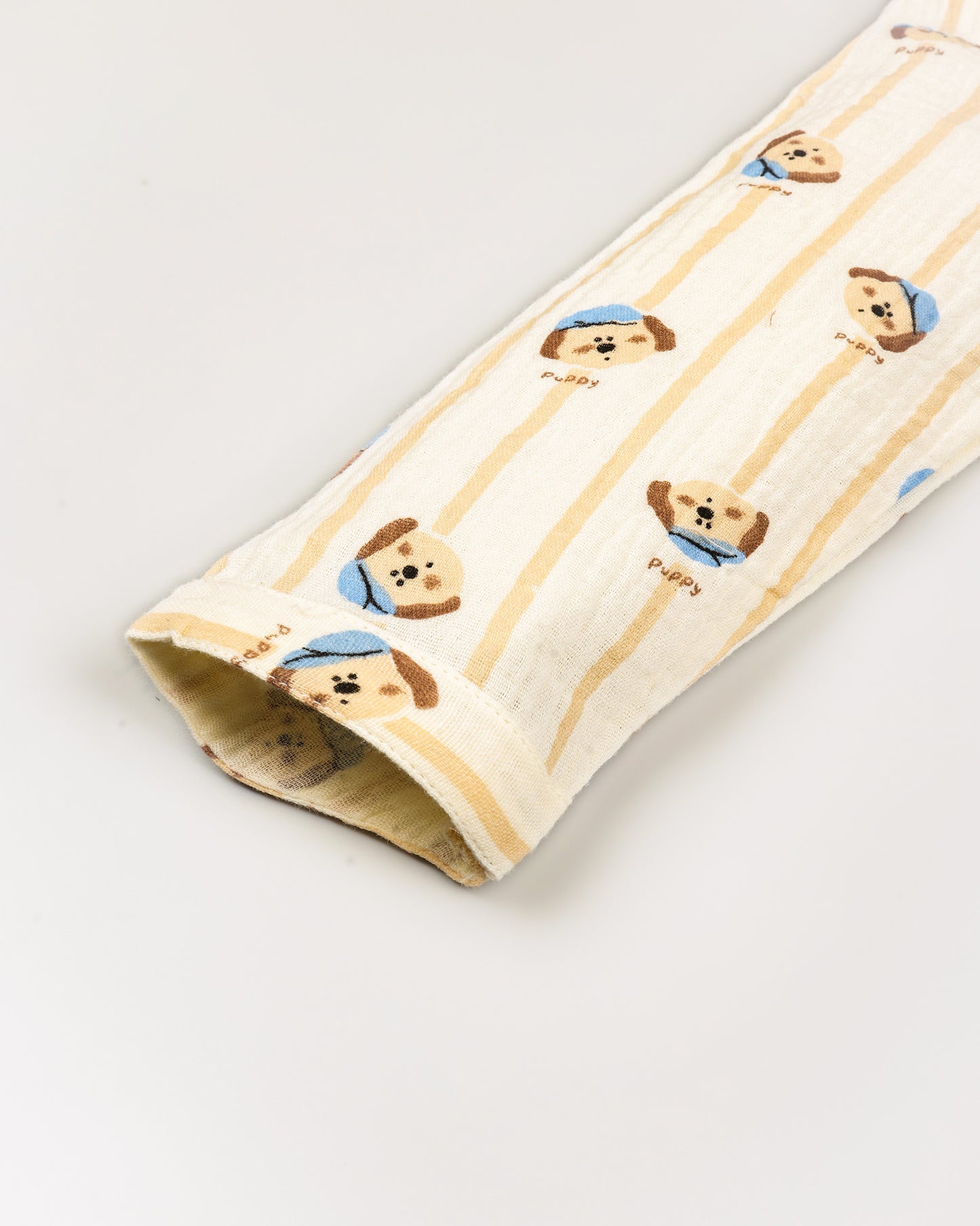 Puppy Vertical Stripe Printed Crinkled Muslin Night Suit