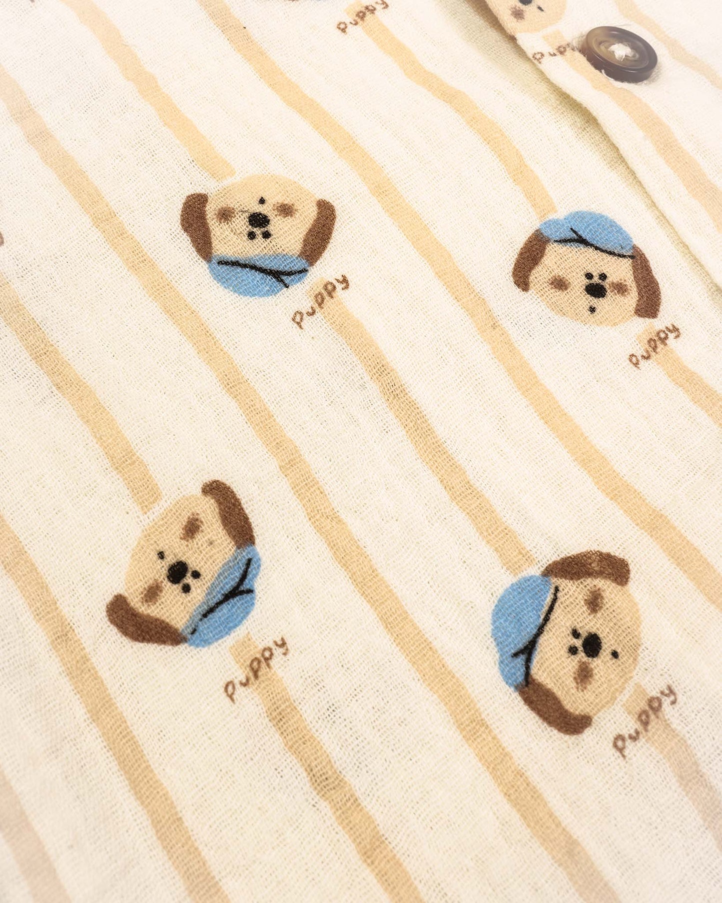 Puppy Vertical Stripe Printed Crinkled Muslin Night Suit