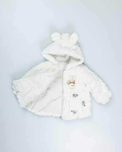 Flower Embroidered Textured Fur Jacket With Sling Bag
