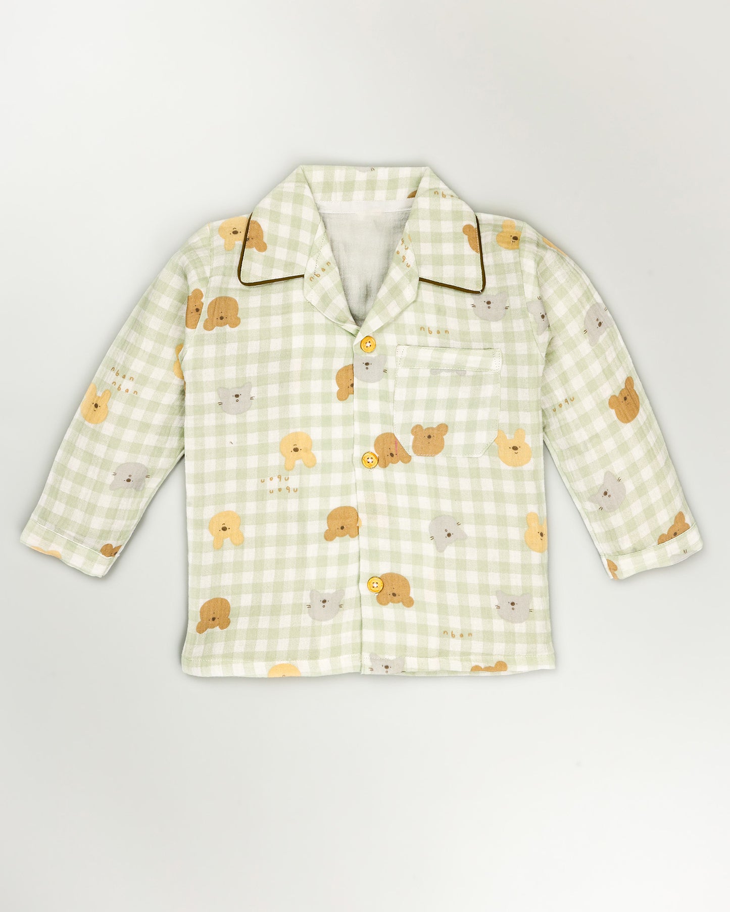 Gingham Check Printed Muslin Night Suit