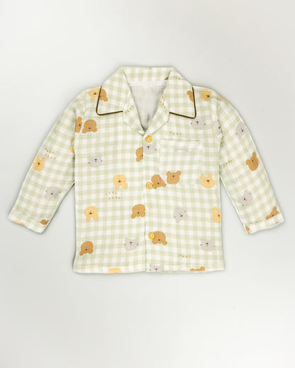 Gingham Check Printed Muslin Night Suit