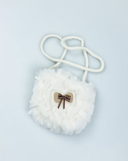 Flower Embroidered Textured Fur Jacket With Sling Bag