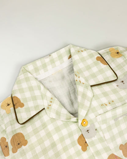 Gingham Check Printed Muslin Night Suit