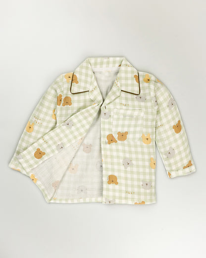 Gingham Check Printed Muslin Night Suit