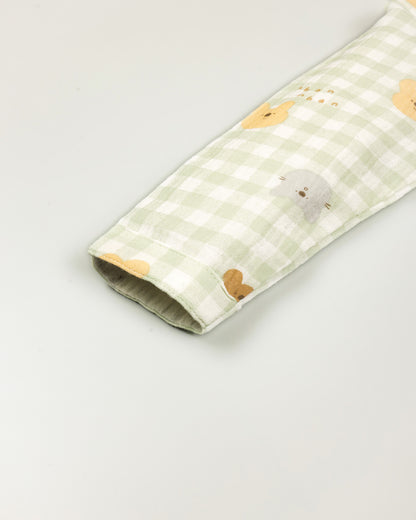 Gingham Check Printed Muslin Night Suit