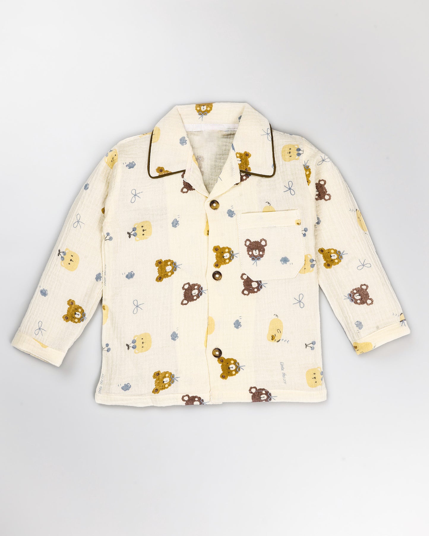 Bow Bear Berry Printed Crinkled Muslin Night Suit