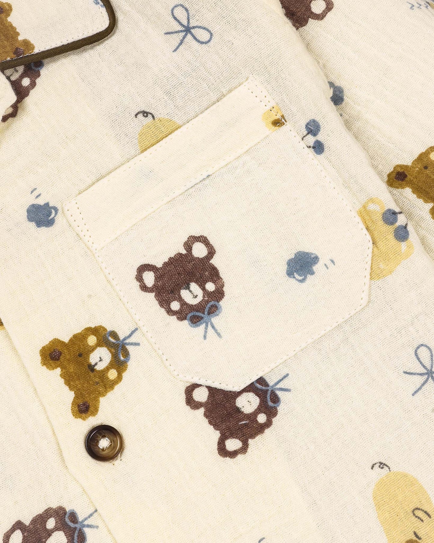 Bow Bear Berry Printed Crinkled Muslin Night Suit