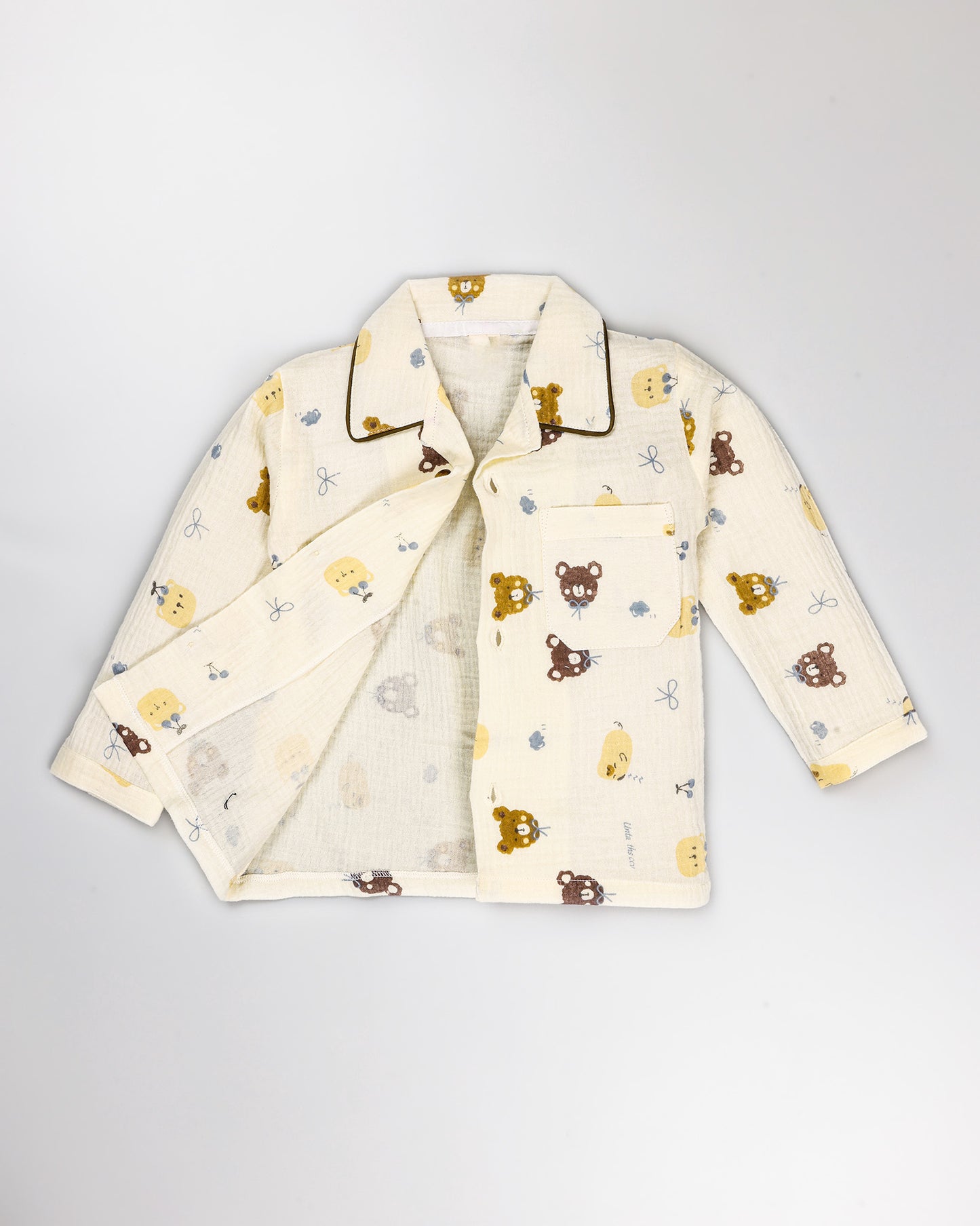 Bow Bear Berry Printed Crinkled Muslin Night Suit