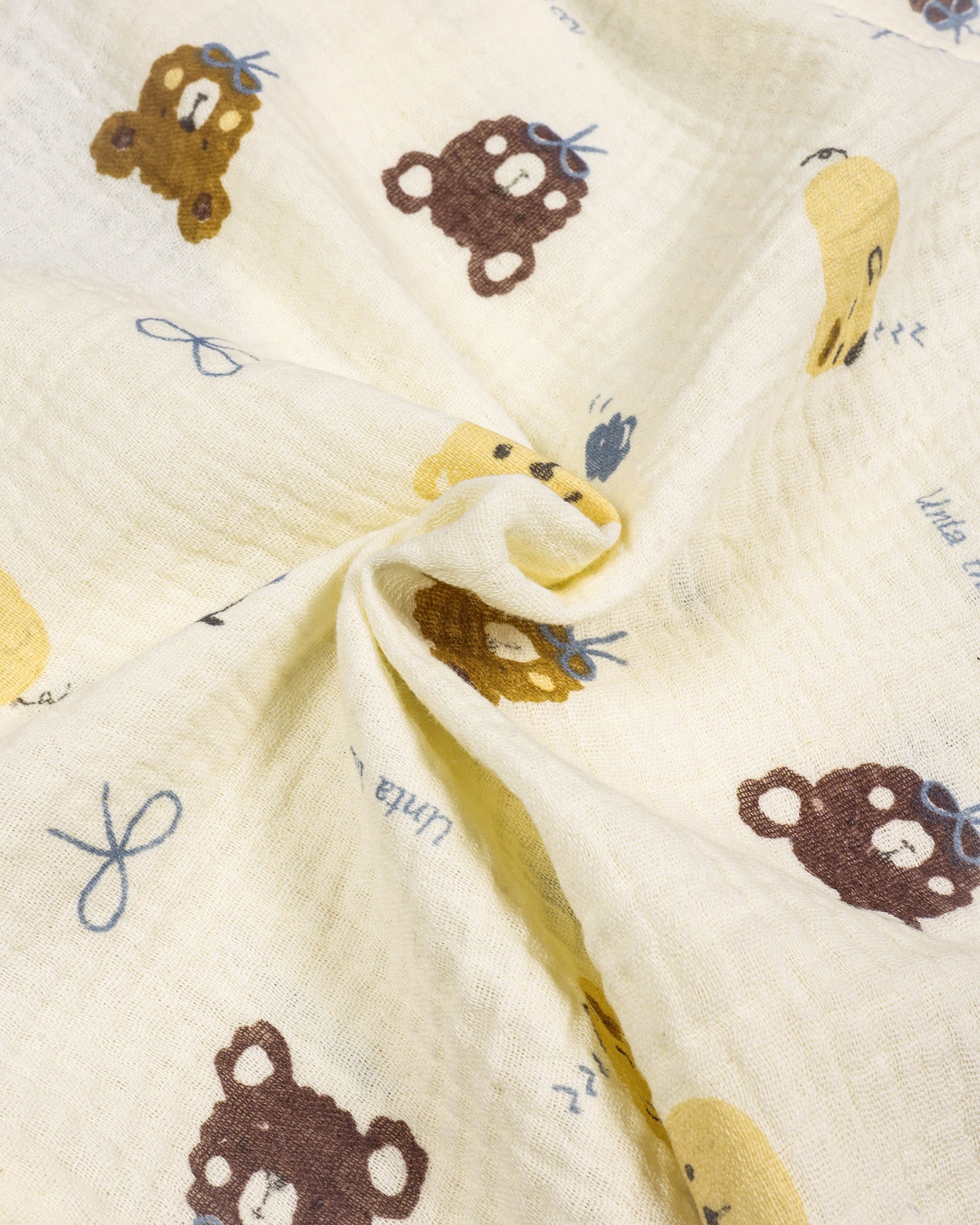 Bow Bear Berry Printed Crinkled Muslin Night Suit