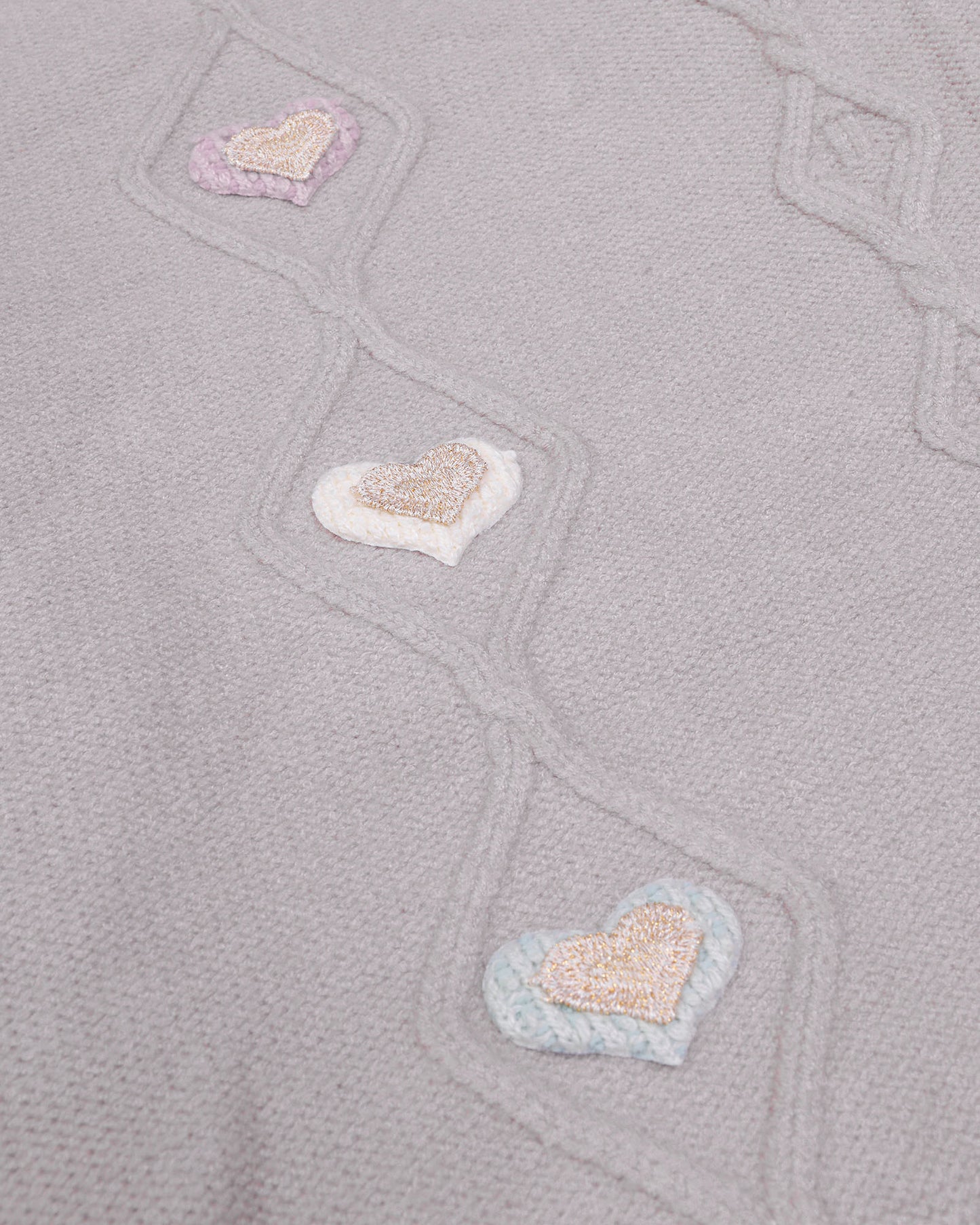 Heart Appliqued Fur Sleeves Knitted Sweater