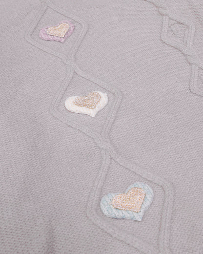 Heart Appliqued Fur Sleeves Knitted Sweater