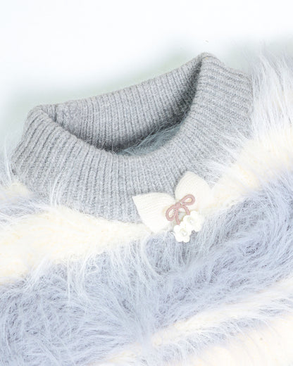 Full Fur Textured Sweater with Bow Detail