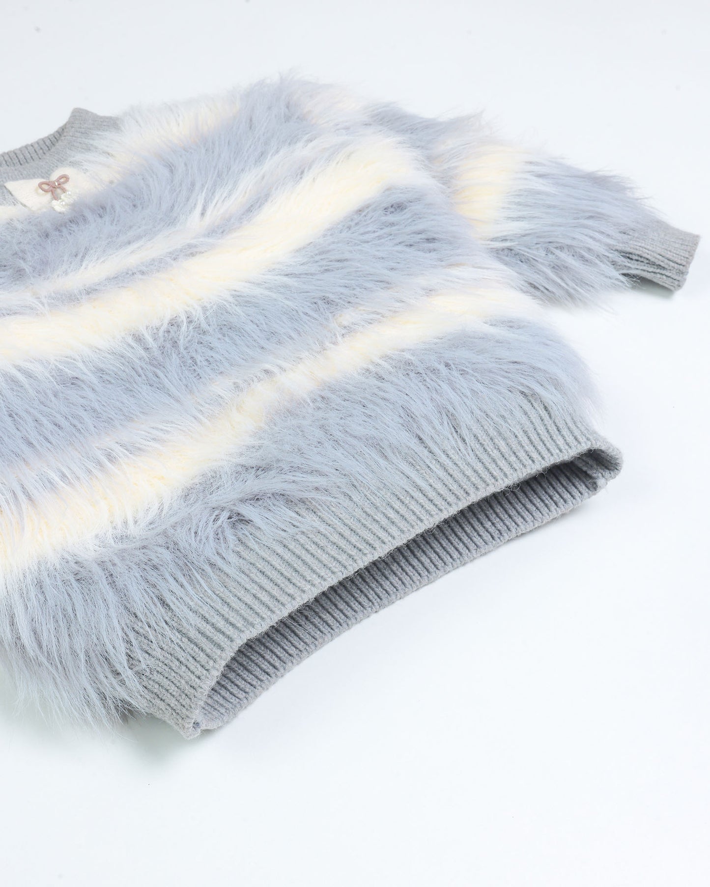 Full Fur Textured Sweater with Bow Detail