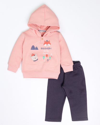 Red Panda Appliqued Fleeced Hoodie Co-ord Set