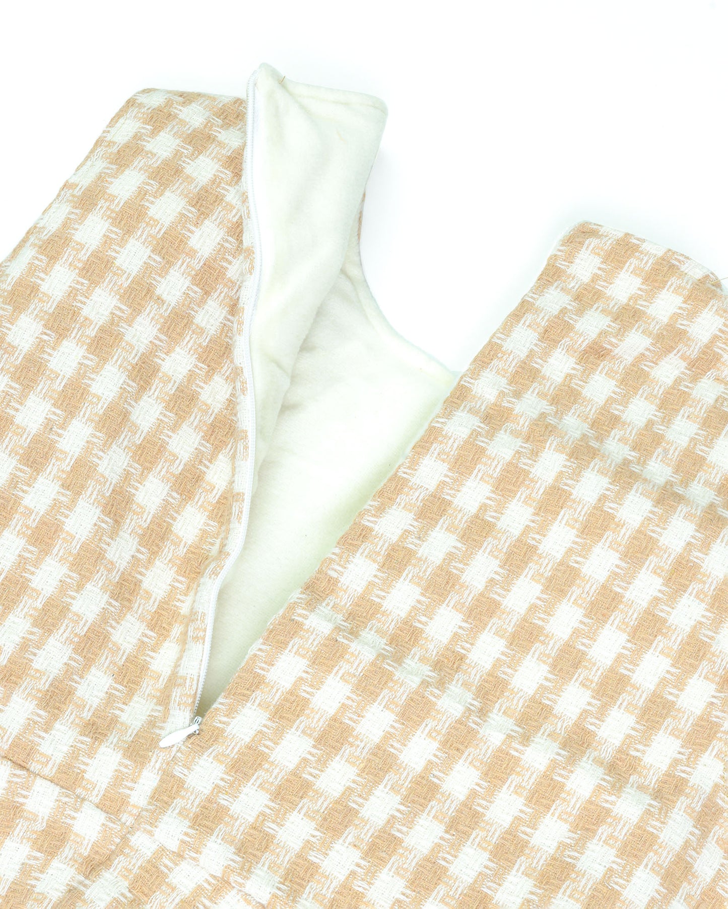 Dual Toned Houndstooth Fleeced Frock with Jacket