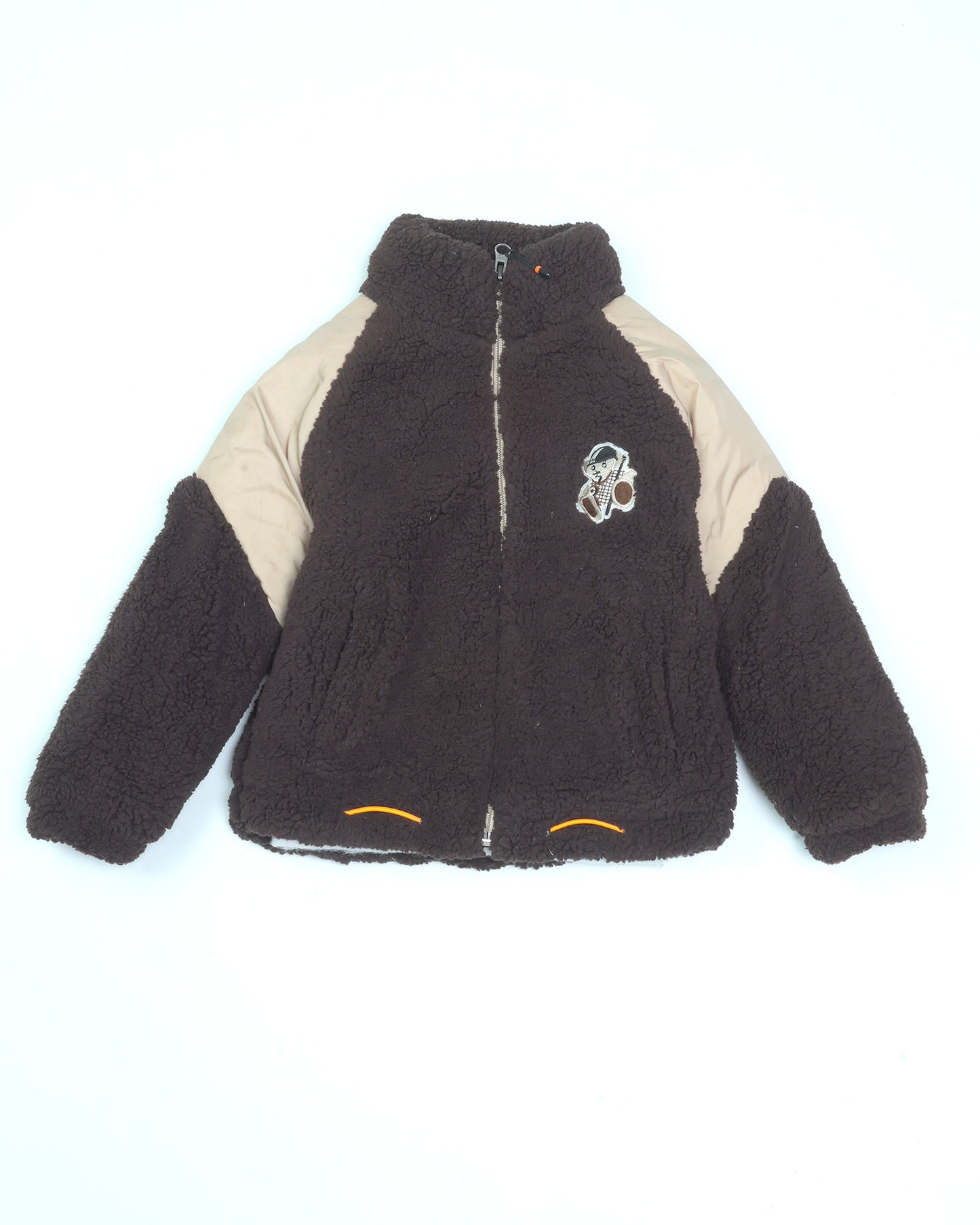 Soft Textured Fleeced Jacket with Puffer Sleeves