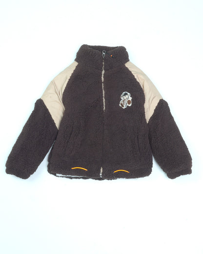 Soft Textured Fleeced Jacket with Puffer Sleeves