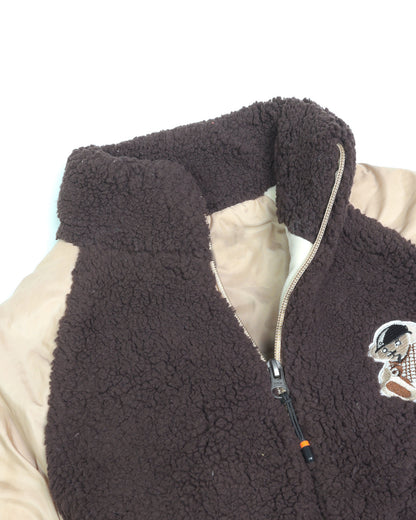 Soft Textured Fleeced Jacket with Puffer Sleeves