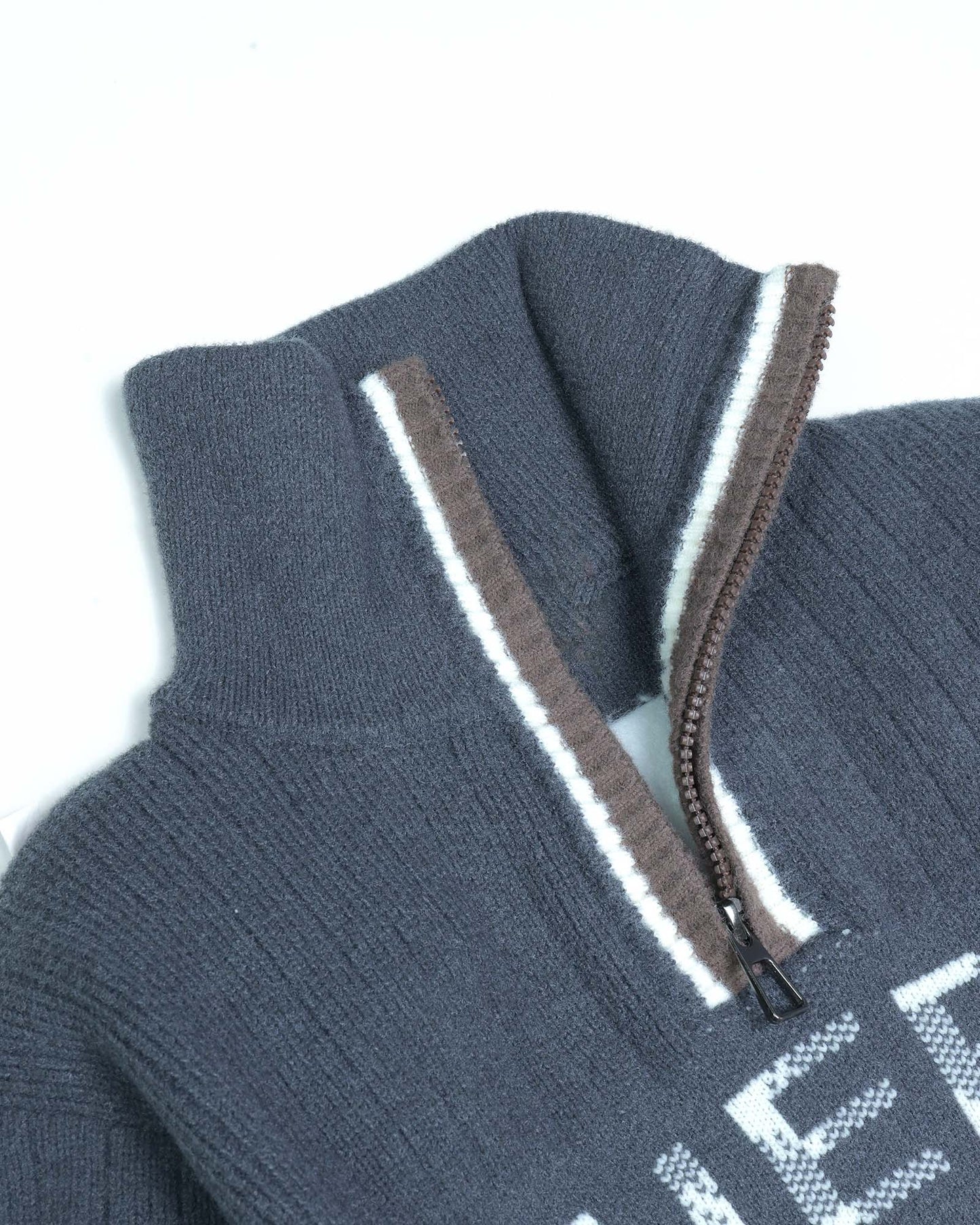 Stylish High Neck Zipper Handmade Sweater